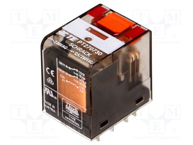 Relay: electromagnetic; DPDT; Ucoil: 230VAC; 12A/250VAC; 12A/30VDC