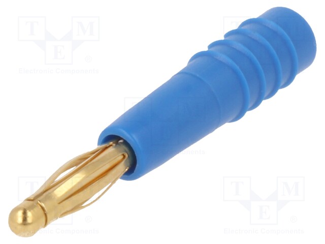 Plug; 2mm banana; 10A; 60V; blue; Plating: gold-plated; 0.5mm2