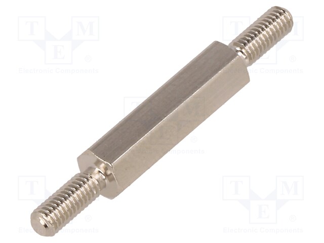 Screwed spacer sleeve; 18mm; Ext.thread: M3; hexagonal; brass