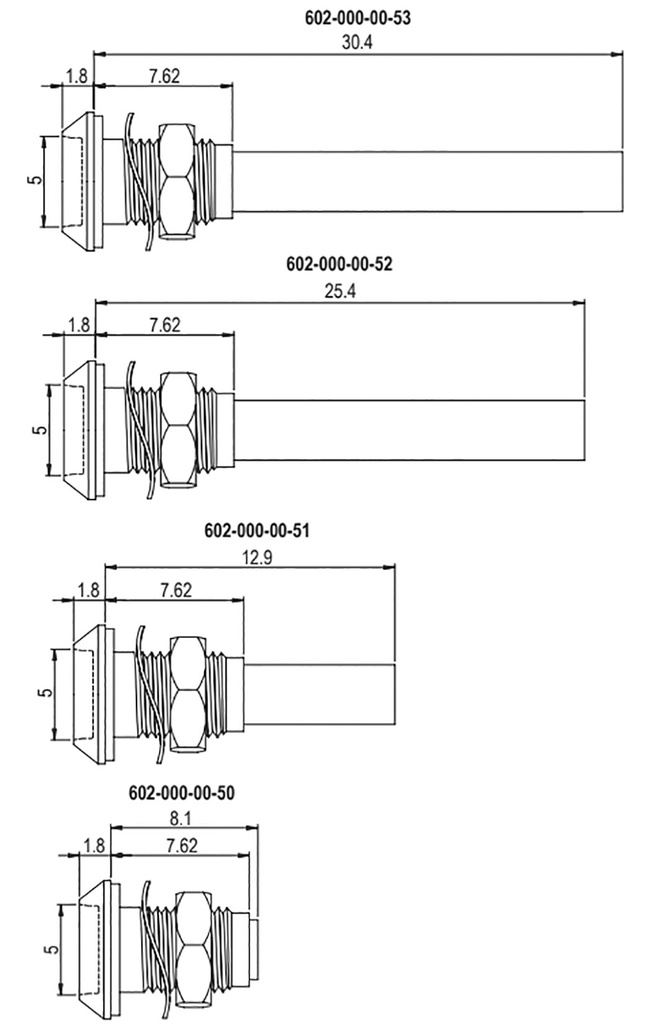 Indicator: body; Ø5mm; IP67; nickel plated brass; L: 12.9mm