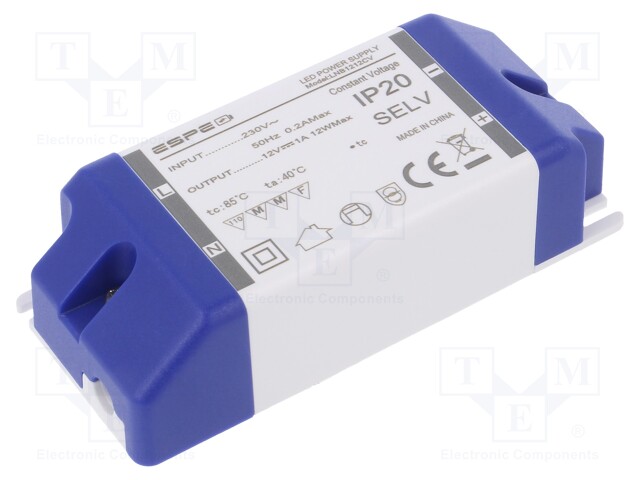 Power supply: switched-mode; LED; 12W; 12VDC; 1A; 220÷240VAC; OUT: 1