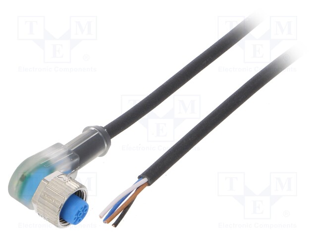 Connection lead; M12; PIN: 4; angled; 2m; plug; 4A; LED indication