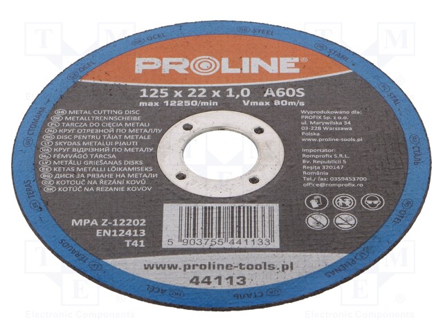 Cutting wheel; Ø: 125mm; Øhole: 22mm; Disc thick: 1mm; steel