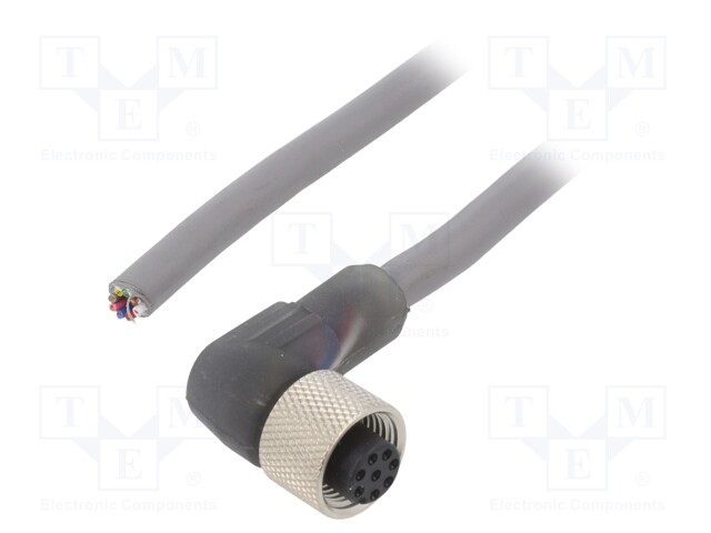 Connection lead; M12; PIN: 8; angled; 3m; plug; 36VAC; 1.4A; -25÷80°C