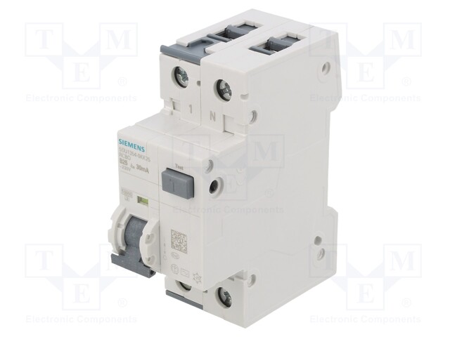 RCBO breaker; Inom: 25A; Ires: 30mA; Poles: 1+N; 230/400VAC; DIN