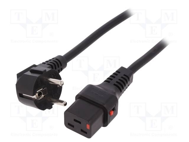 Cable; CEE 7/7 (E/F) plug angled,IEC C19 female; 2m; black; PVC