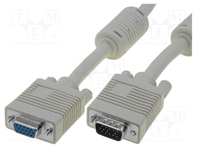 Cable; D-Sub 15pin HD plug,D-Sub 15pin HD socket; grey; 15m