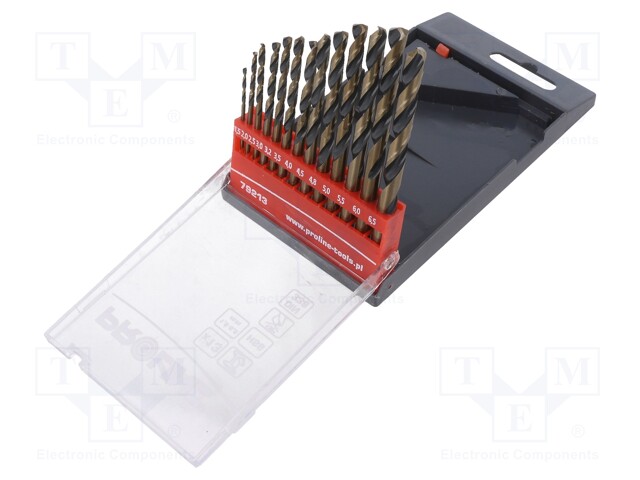 Drill set; for metal; Pcs: 13; Mat: HSS; Package: plastic box; metal