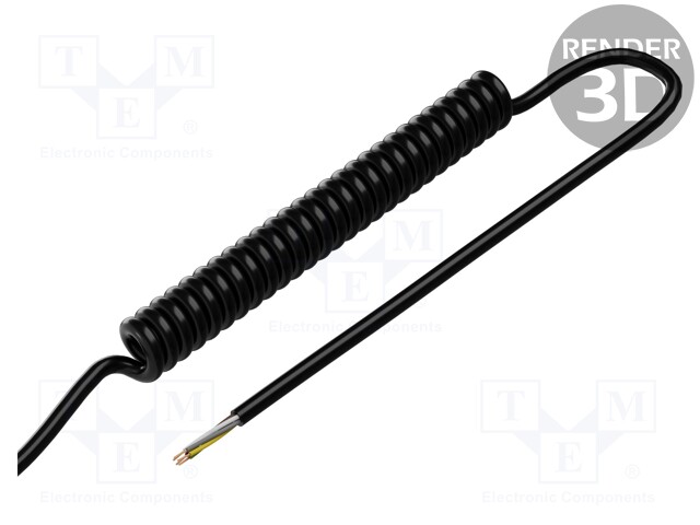 Wire: coiled; 5x0,15mm2; unshielded; PUR; black; 300V; 300mm; 1200mm