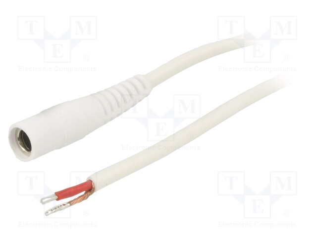 Cable; wires,DC 5,5/2,1 socket; straight; 1mm2; white; 1.5m