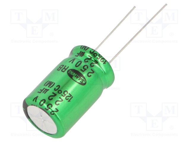 Capacitor: electrolytic; THT; 22uF; 250VDC; Ø12.5x20mm; ±20%; 1000h