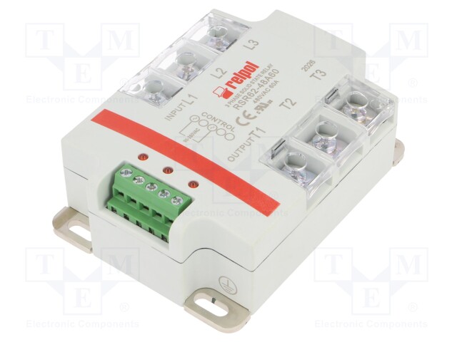 Relay: solid state; Ucntrl: 90÷280VAC; 60A; 24÷530VAC; 3-phase