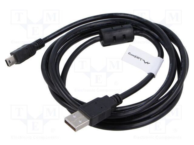 Cable; USB 2.0; USB A plug,USB B mini plug; gold-plated; 1.8m