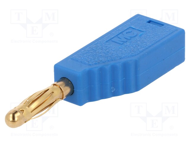 Plug; 4mm banana; 19A; blue; with axial socket; Mounting: on cable