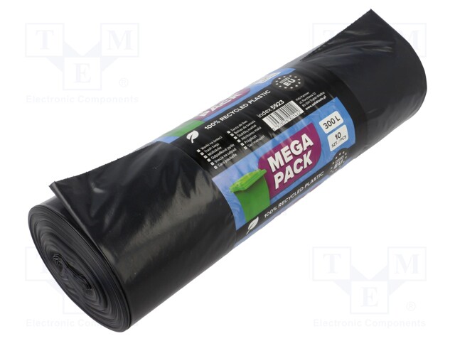 Trash bags; LDPE; black; 300l; 10pcs; Mega Pack