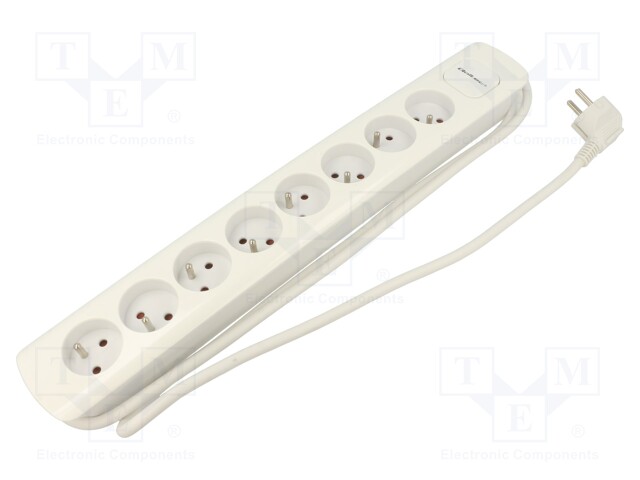 Extension lead; Sockets: 8; white; 3x1,5mm2; 1.8m; 16A