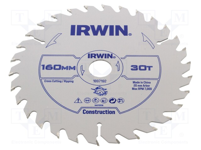 Circular saw; Ø: 160mm; Øhole: 20mm; Teeth: 30; wood