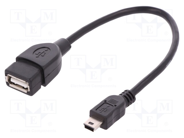 Cable; OTG,USB 2.0; USB A socket,USB B mini plug; 0.2m; black