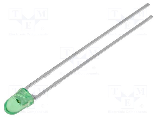 LED; 3mm; green; 20÷60mcd; 50°; Front: convex