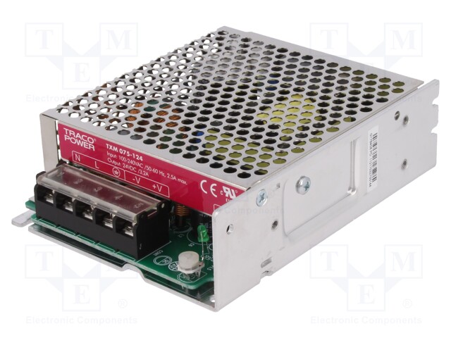 Power supply: switched-mode; modular; 75W; 24VDC; 129x99x38mm
