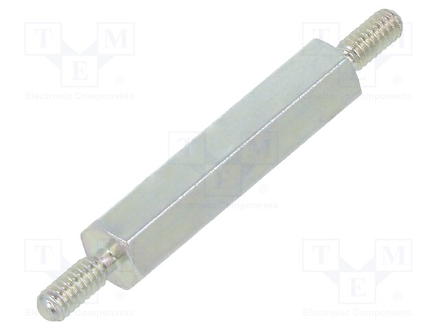 Screwed spacer sleeve; 18mm; Ext.thread: M2; hexagonal; steel