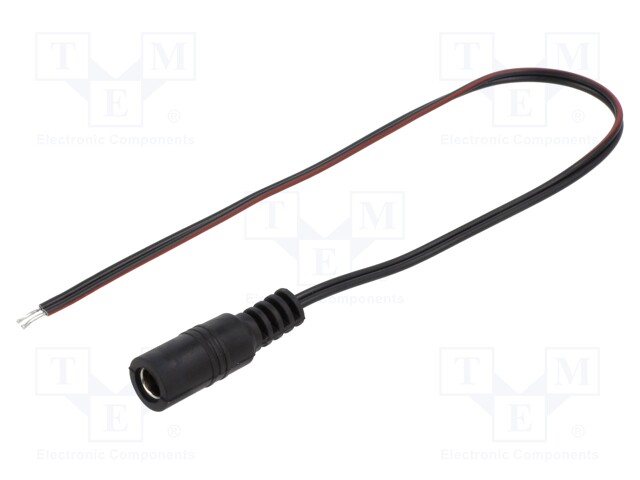 Cable; wires,DC 5,5/2,1 socket; straight; 0.35mm2; black; 0.25m