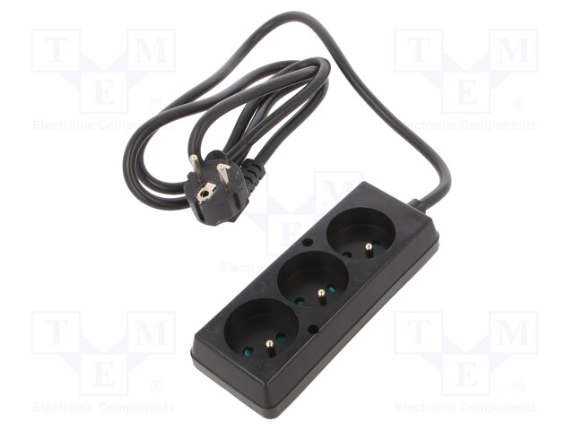 Extension lead; Sockets: 3; black; 3x1,5mm2; 1.5m; 16A