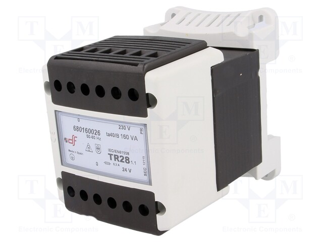 Transformer: safety; 160VA; 230VAC; 24V; IP20; Mounting: DIN; 2.4kg