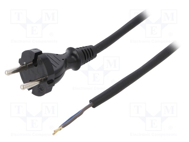 Cable; CEE 7/17 (C) plug,wires; 4.5m; black; rubber; 2x1mm2; 16A