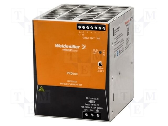 Power supply: switched-mode; 480W; 24VDC; 20A; 450÷800VDC; 1.6kg