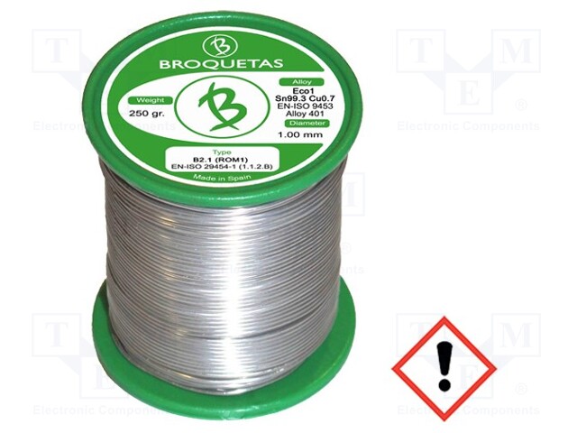 Soldering wire; Sn99,3Cu0,7; 1mm; 0.25kg; lead free; Package: reel