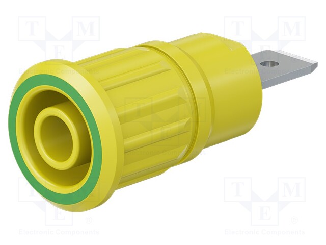 Socket; 4mm banana; 32A; 1kV; yellow-green; nickel plated