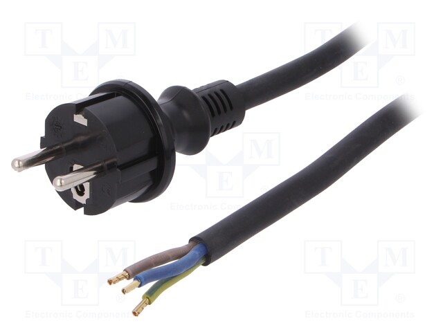 Cable; SCHUKO plug,CEE 7/7 (E/F) plug,wires; 2m; black; rubber