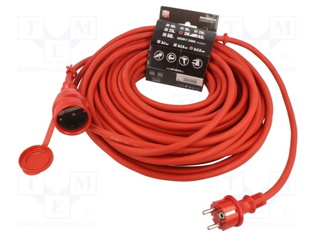 Extension lead; Sockets: 1; rubber; red; 3x2,5mm2; 30m; 16A