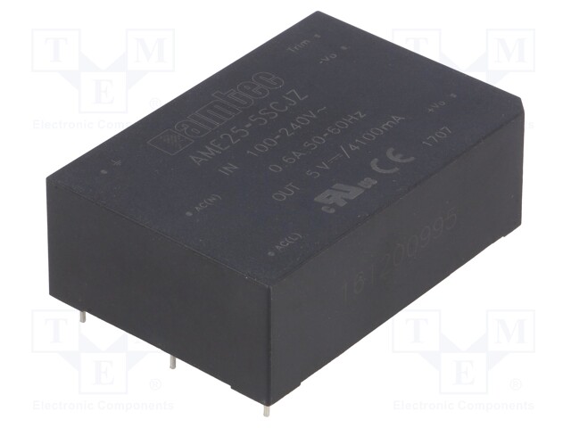 Converter: AC/DC; 25W; Uout: 5VDC; Iout: 4.1A; 74%; Mounting: PCB