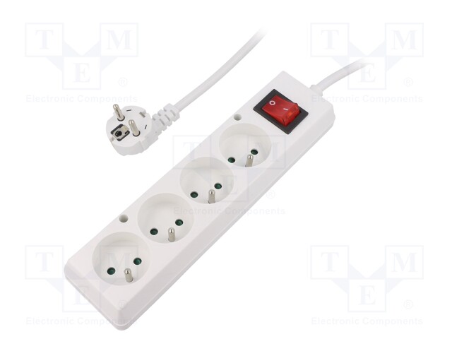 Extension lead; Sockets: 4; white; 3x1,5mm2; 10m; 16A