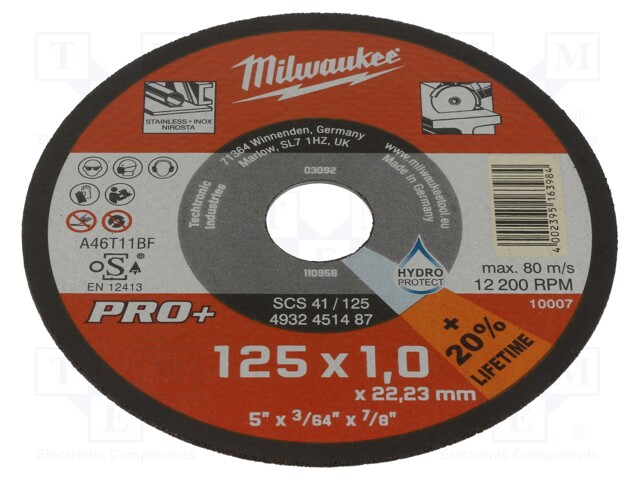 Cutting wheel; Ø: 125mm; Øhole: 22.2mm; Disc thick: 1mm