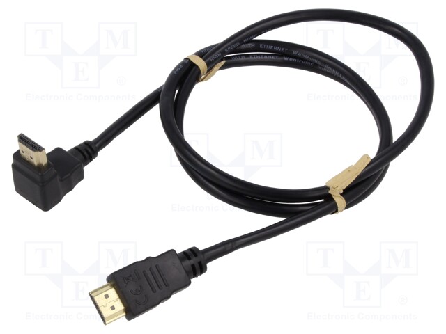 Cable; HDCP 2.2,HDMI 2.0; HDMI plug,HDMI plug 90°; PVC; 1m; black