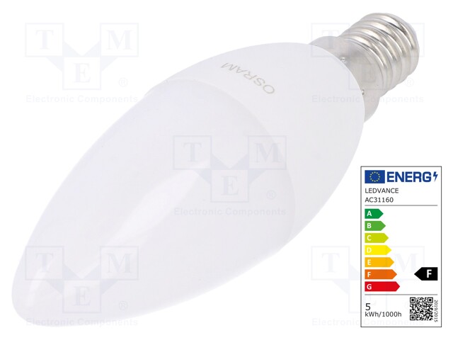 LED lamp; cool white; E14; 230VAC; 470lm; 5.7W; 6500K; CRImin: 80