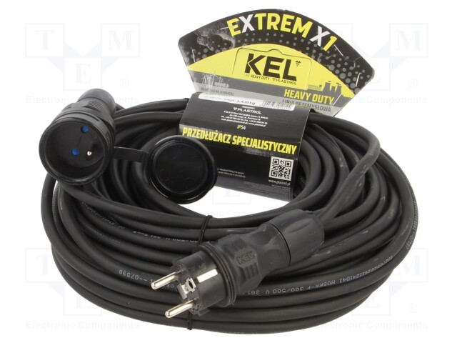 Extension lead; Sockets: 1; rubber; black; 3x1,5mm2; 30m; 16A