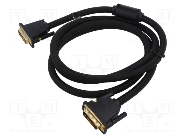 Cable; DVI-D (24+1) plug,both sides; PVC; textile; 0.5m; black