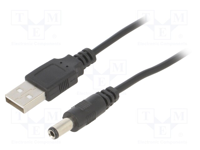 Cable; USB A plug,DC 5,5/2,5 plug; straight; black; 0.8m; 5÷50°C