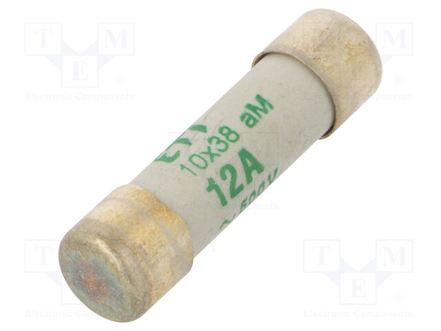 Fuse: fuse; aM; 12A; 500VAC; cylindrical; 10,3x38mm