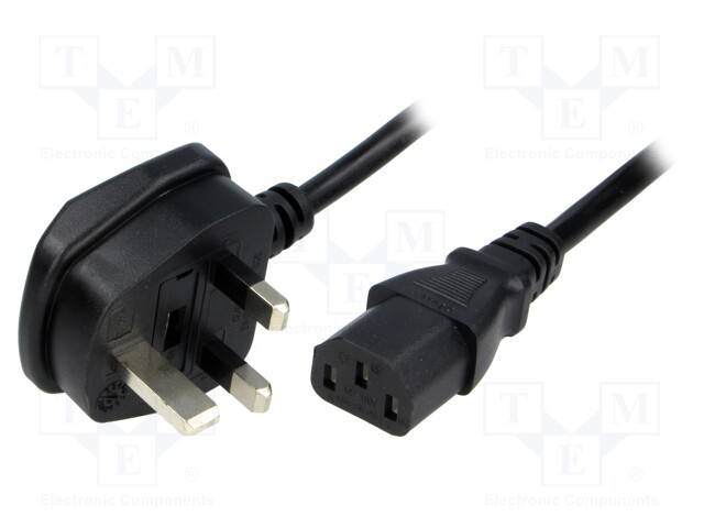 Cable; BS 1363 (G) plug,IEC C13 female; 2.5m; black; PVC; 3x1mm2