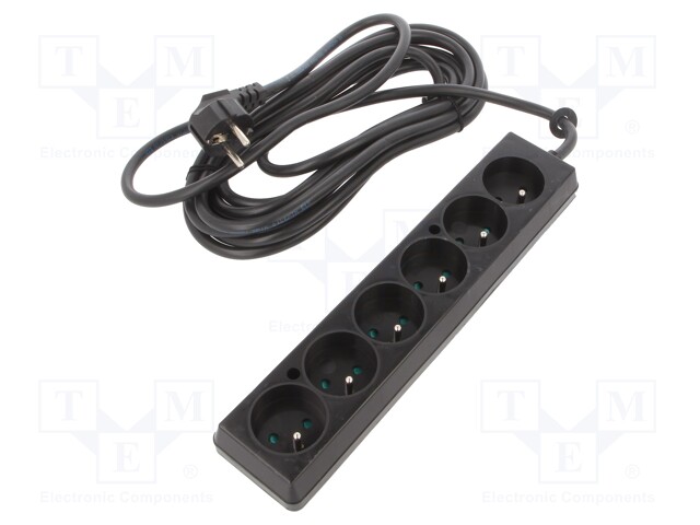 Extension lead; Sockets: 6; black; 3x1,5mm2; 5m; 16A