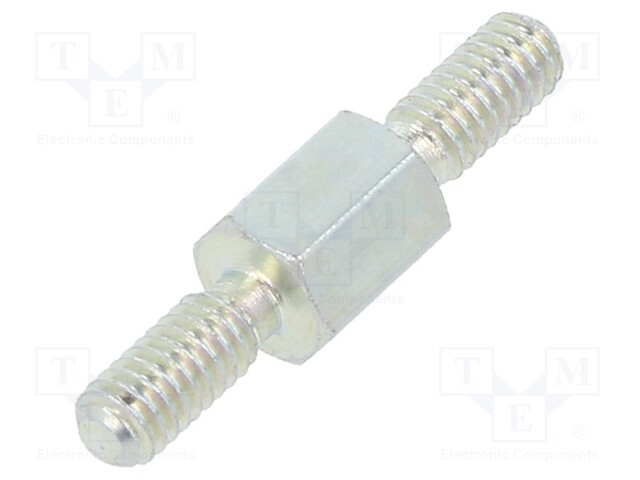 Screwed spacer sleeve; 5mm; Ext.thread: M2,5; hexagonal; steel