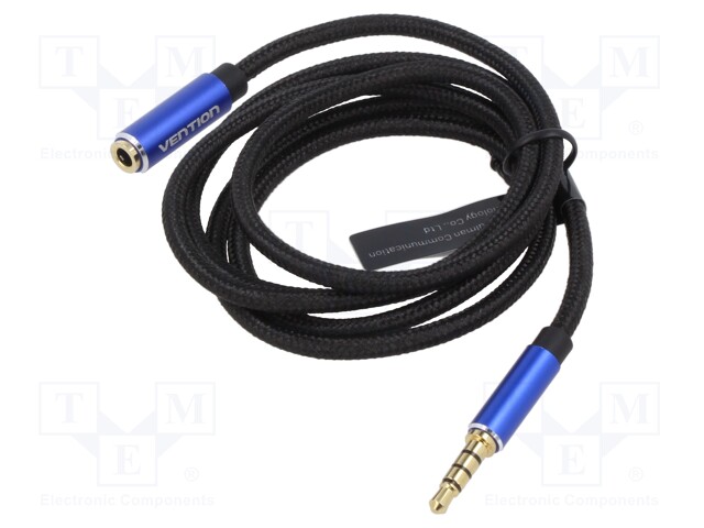 Cable; Jack 3.5mm 4pin socket,Jack 3,5mm 4pin plug; 1m; black