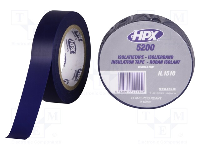 Tape: electrical insulating; W: 15mm; L: 10m; D: 0.15mm; blue; rubber