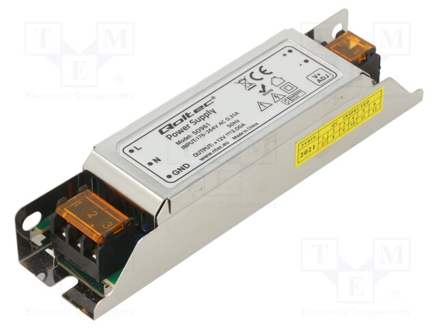 Power supply: switched-mode; LED; 36W; 12VDC; 3A; 220÷240VAC; IP20