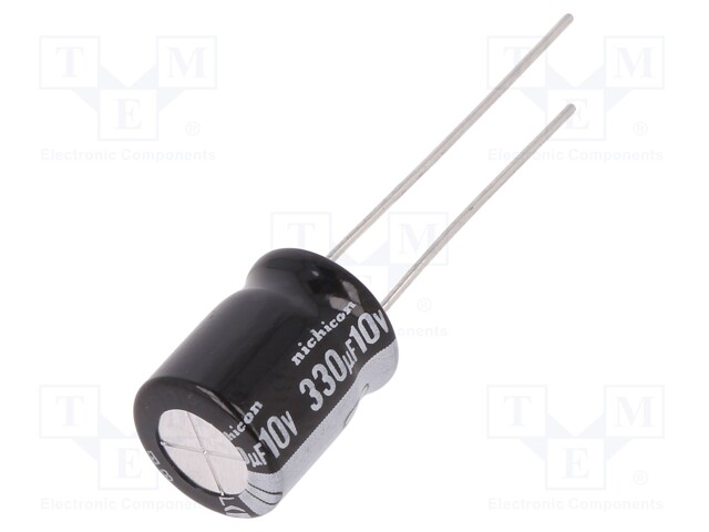 Capacitor: electrolytic; THT; 330uF; 10VDC; Ø10x12.5mm; Pitch: 5mm